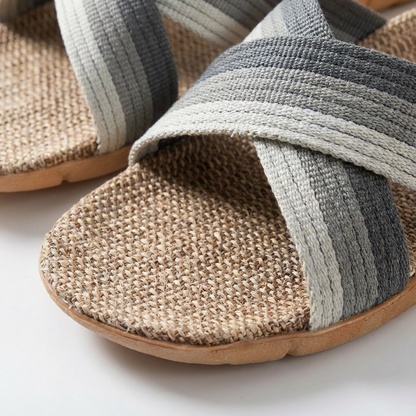 Zapatillas Casa Mujer con Tiras Cruzadas Plantilla Lino Natural