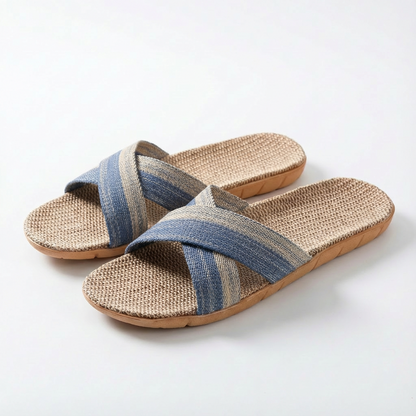 Zapatillas Casa Mujer con Tiras Cruzadas Plantilla Lino Natural