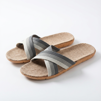 Zapatillas Casa Mujer con Tiras Cruzadas Plantilla Lino Natural - Mavetta