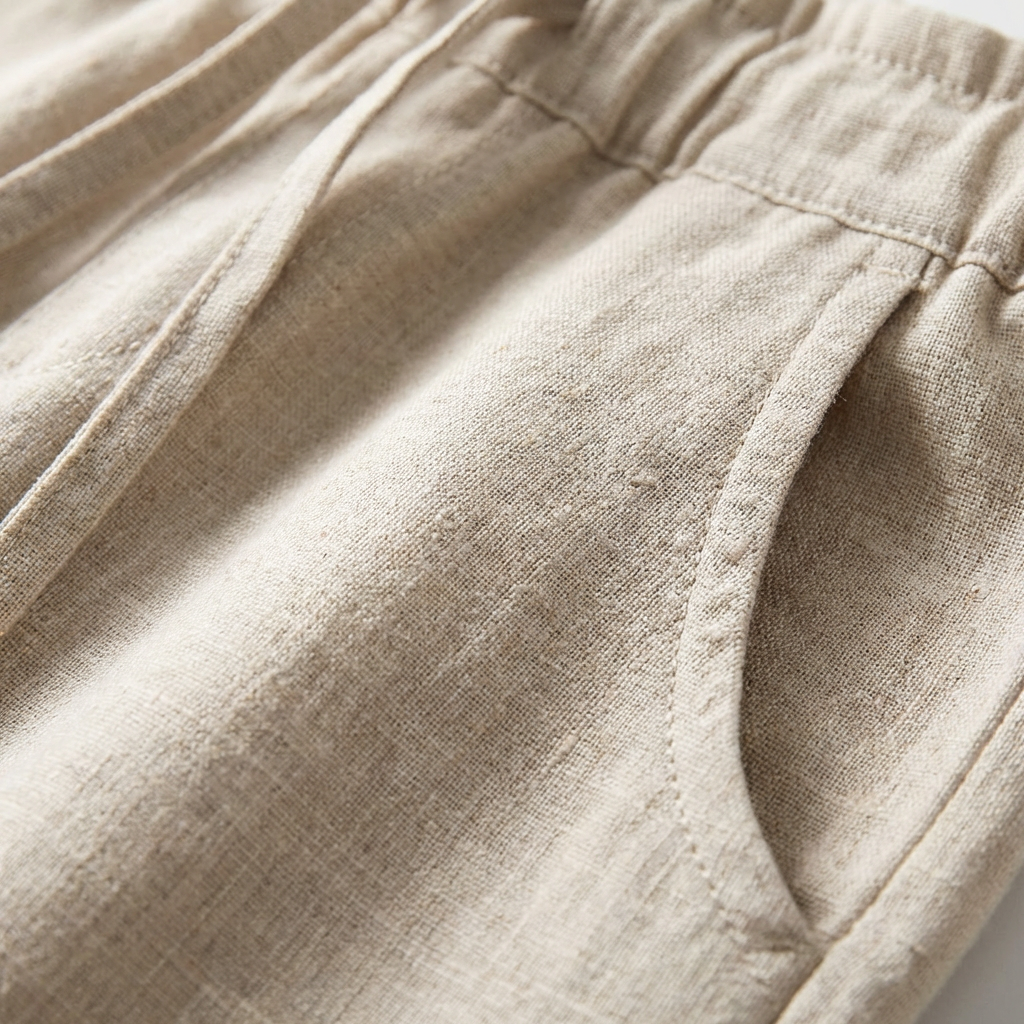 Pantalón Mujer Casual Algodón Cintura con Cordón Bajo Doblado