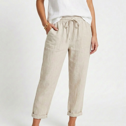 Pantalón Mujer Casual Algodón Cintura con Cordón Bajo Doblado - Mavetta
