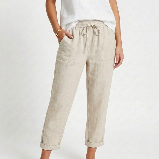 Pantalón Mujer Casual Algodón Cintura con Cordón Bajo Doblado - Mavetta