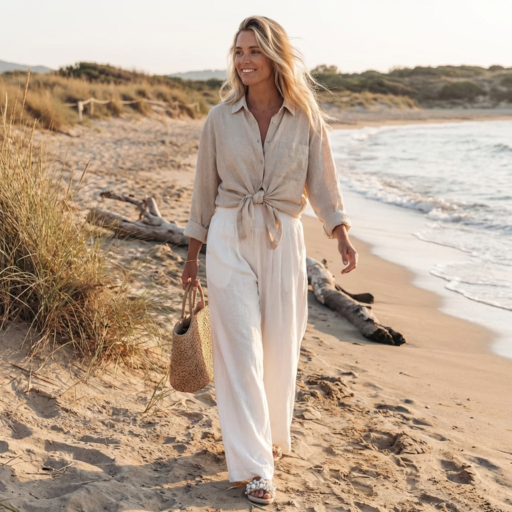 Pantalón Palazzo Mujer Cintura Fruncida Pernera Ancha Casual