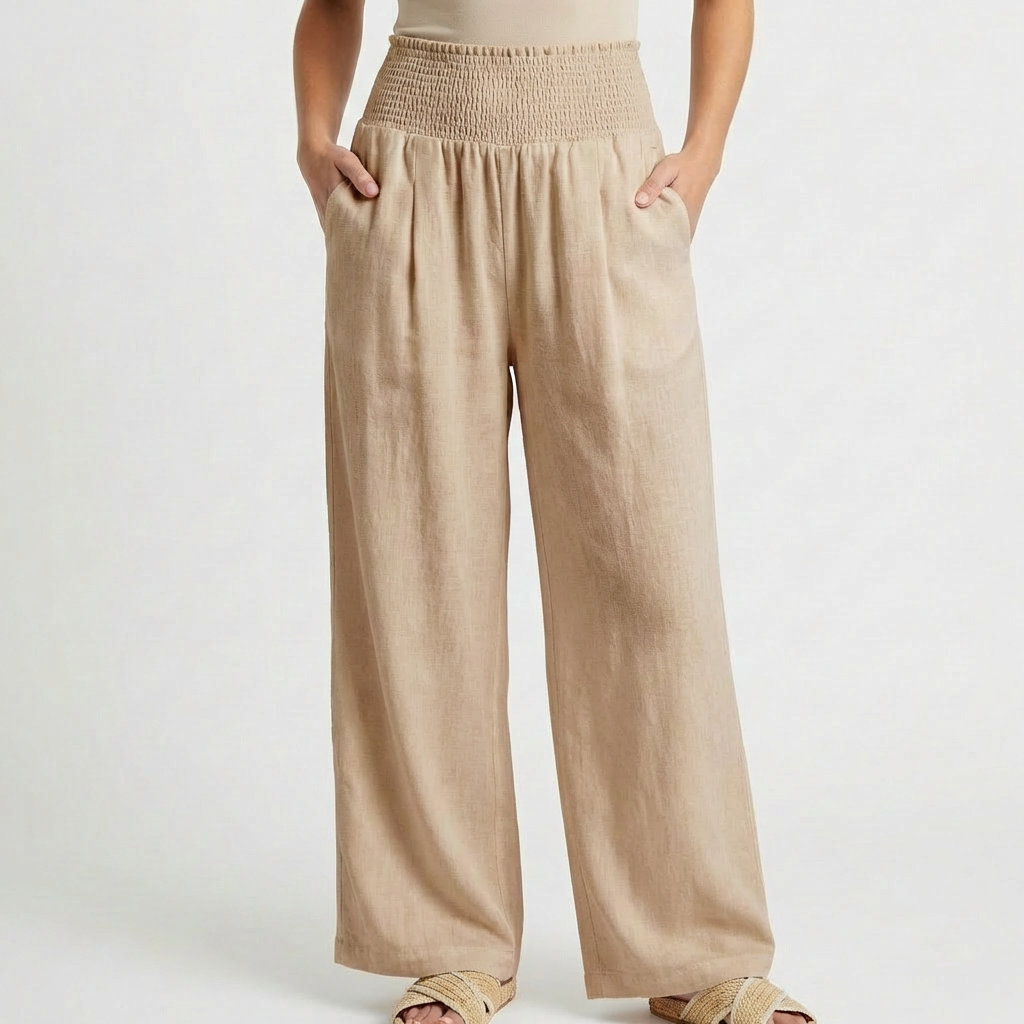 Pantalón Palazzo Mujer Cintura Fruncida Pernera Ancha Casual