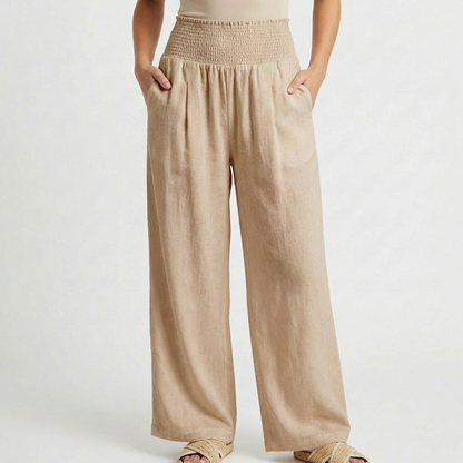 Pantalón Palazzo Mujer Cintura Fruncida Pernera Ancha Casual