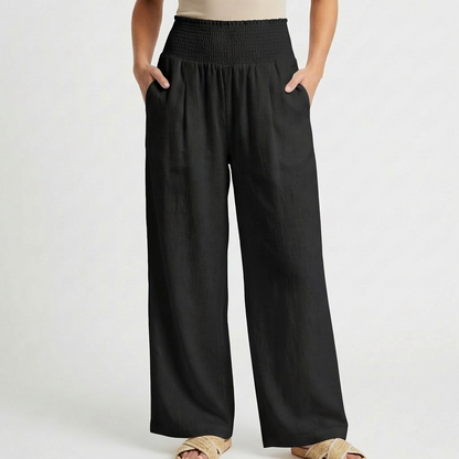 Pantalón Palazzo Mujer Cintura Fruncida Pernera Ancha Casual