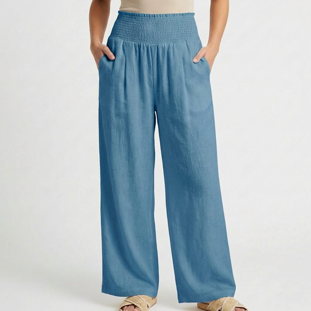 Pantalón Palazzo Mujer Cintura Fruncida Pernera Ancha Casual