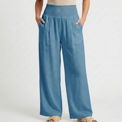 Pantalón Palazzo Mujer Cintura Fruncida Pernera Ancha Casual