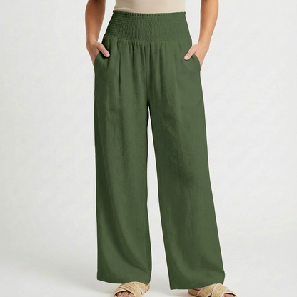 Pantalón Palazzo Mujer Cintura Fruncida Pernera Ancha Casual