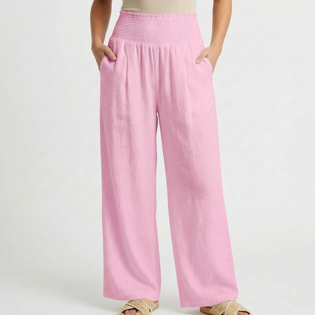 Pantalón Palazzo Mujer Cintura Fruncida Pernera Ancha Casual