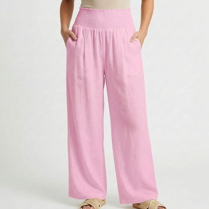 Pantalón Palazzo Mujer Cintura Fruncida Pernera Ancha Casual