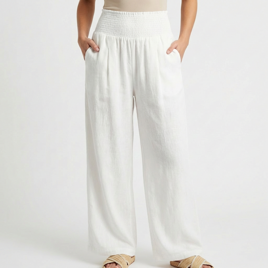Pantalón Palazzo Mujer Cintura Fruncida Pernera Ancha Casual - Mavetta