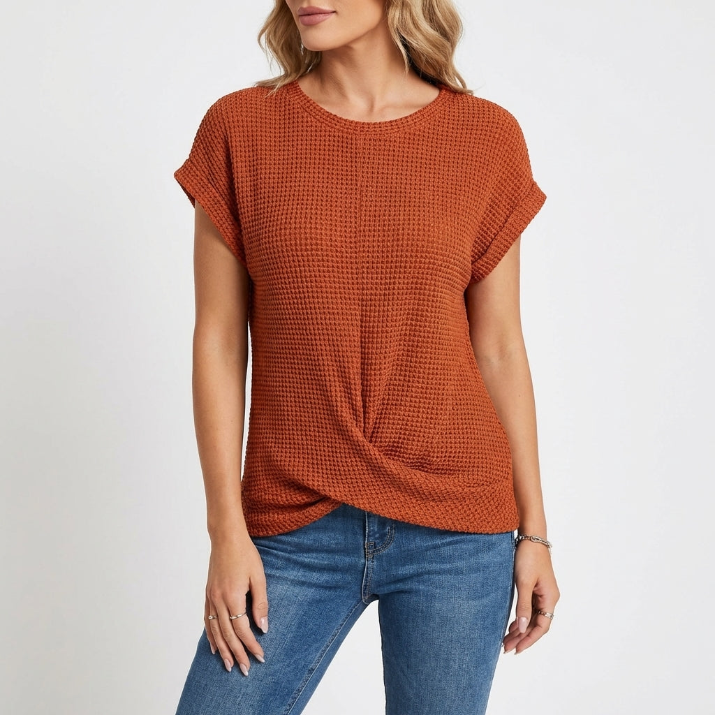 Mujer Textura Waffle Manga Corta Casual