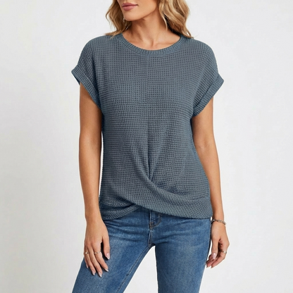 Mujer Textura Waffle Manga Corta Casual