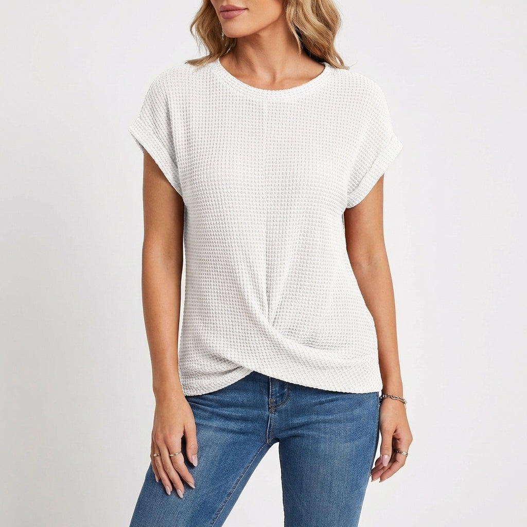 Mujer Textura Waffle Manga Corta Casual