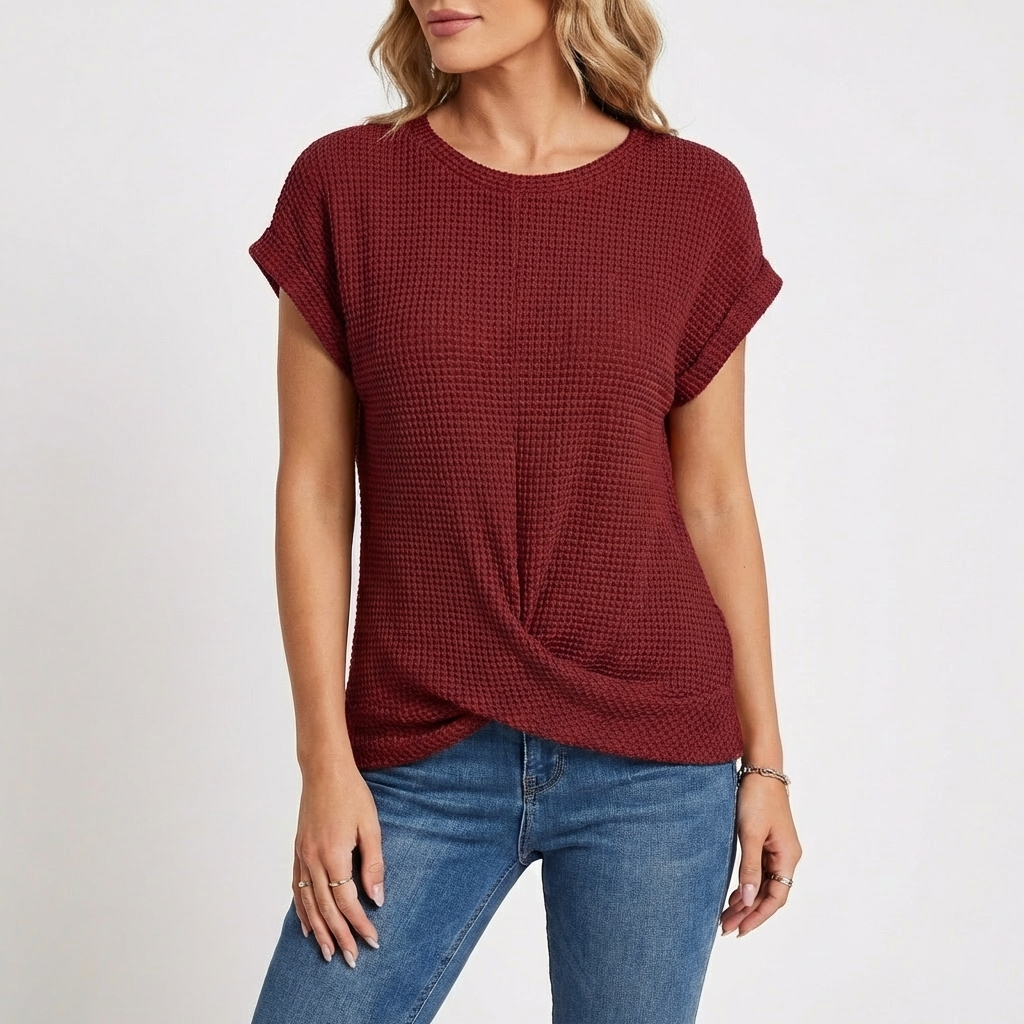 Mujer Textura Waffle Manga Corta Casual