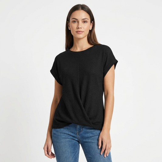 Mujer Textura Waffle Manga Corta Casual - Mavetta