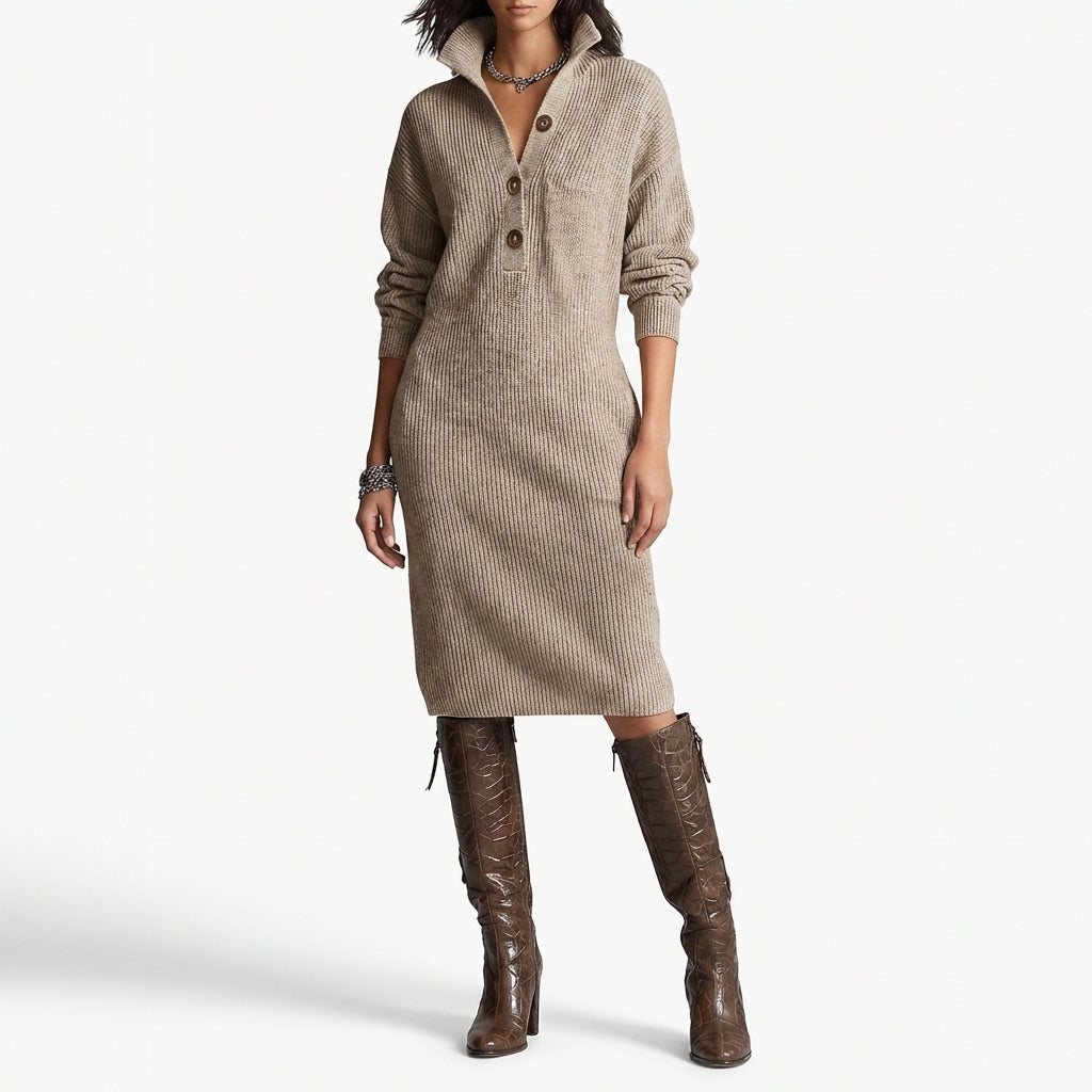 Vestido Jersey Mujer con Botones Ajuste Casual
