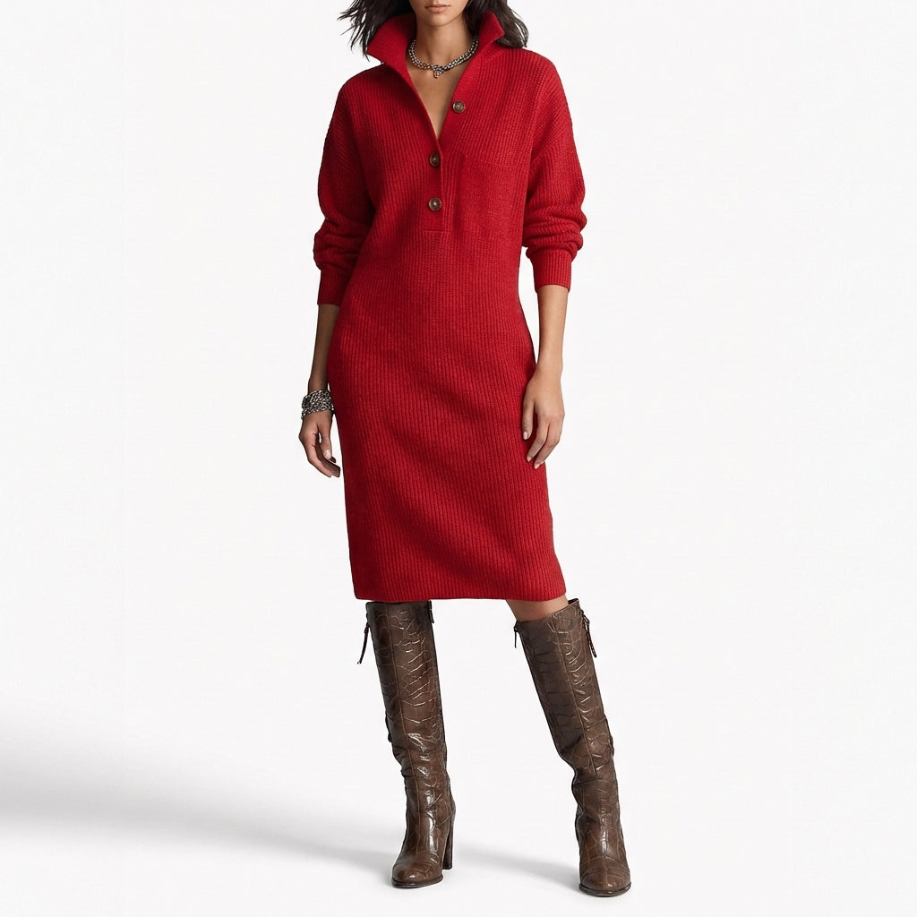 Vestido Jersey Mujer con Botones Ajuste Casual