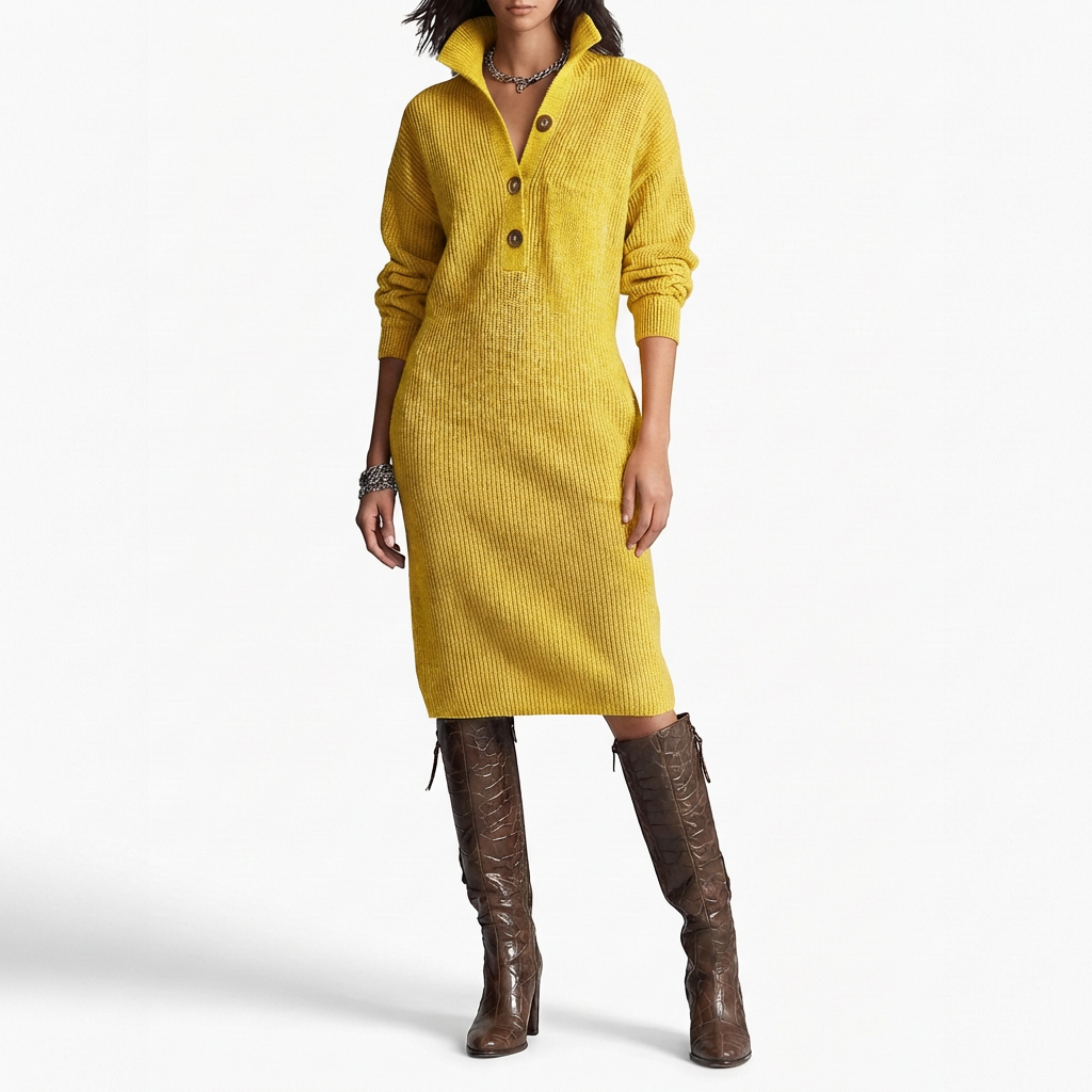 Vestido Jersey Mujer con Botones Ajuste Casual