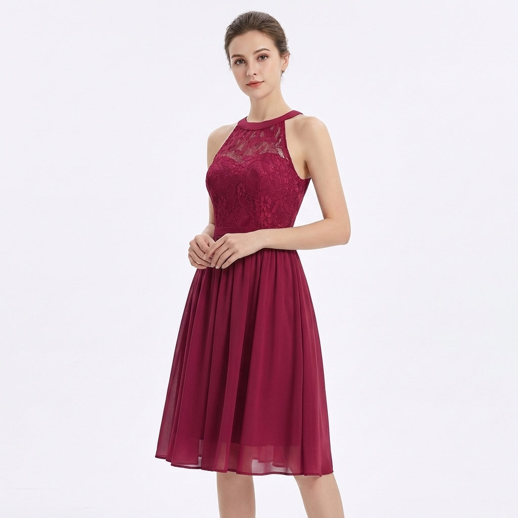 Vestido Midi Mujer Escote Halter Falda Fluida