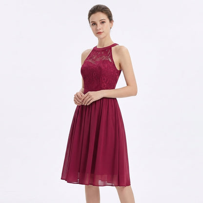 Vestido Midi Mujer Escote Halter Falda Fluida