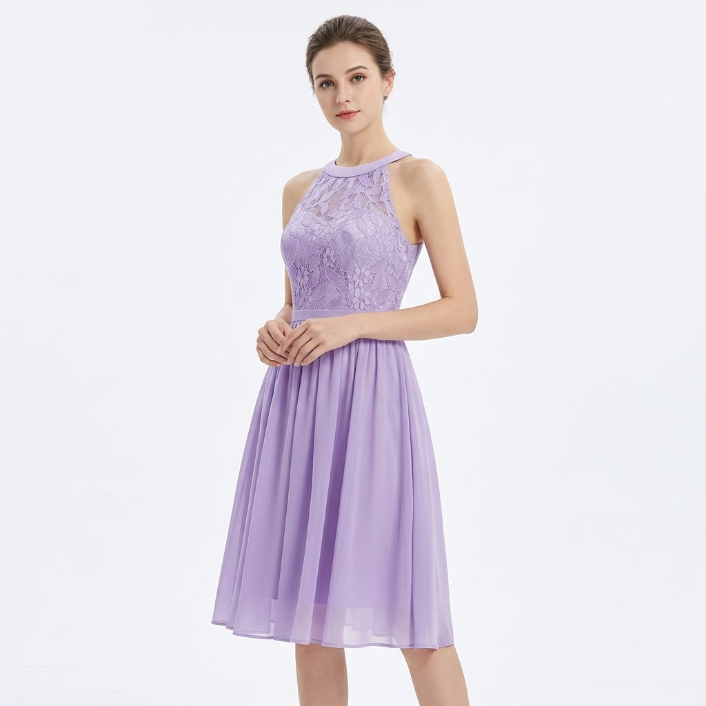 Vestido Midi Mujer Escote Halter Falda Fluida