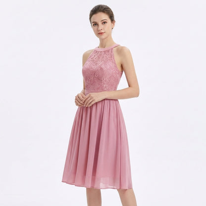 Vestido Midi Mujer Escote Halter Falda Fluida