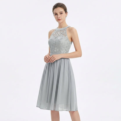 Vestido Midi Mujer Escote Halter Falda Fluida