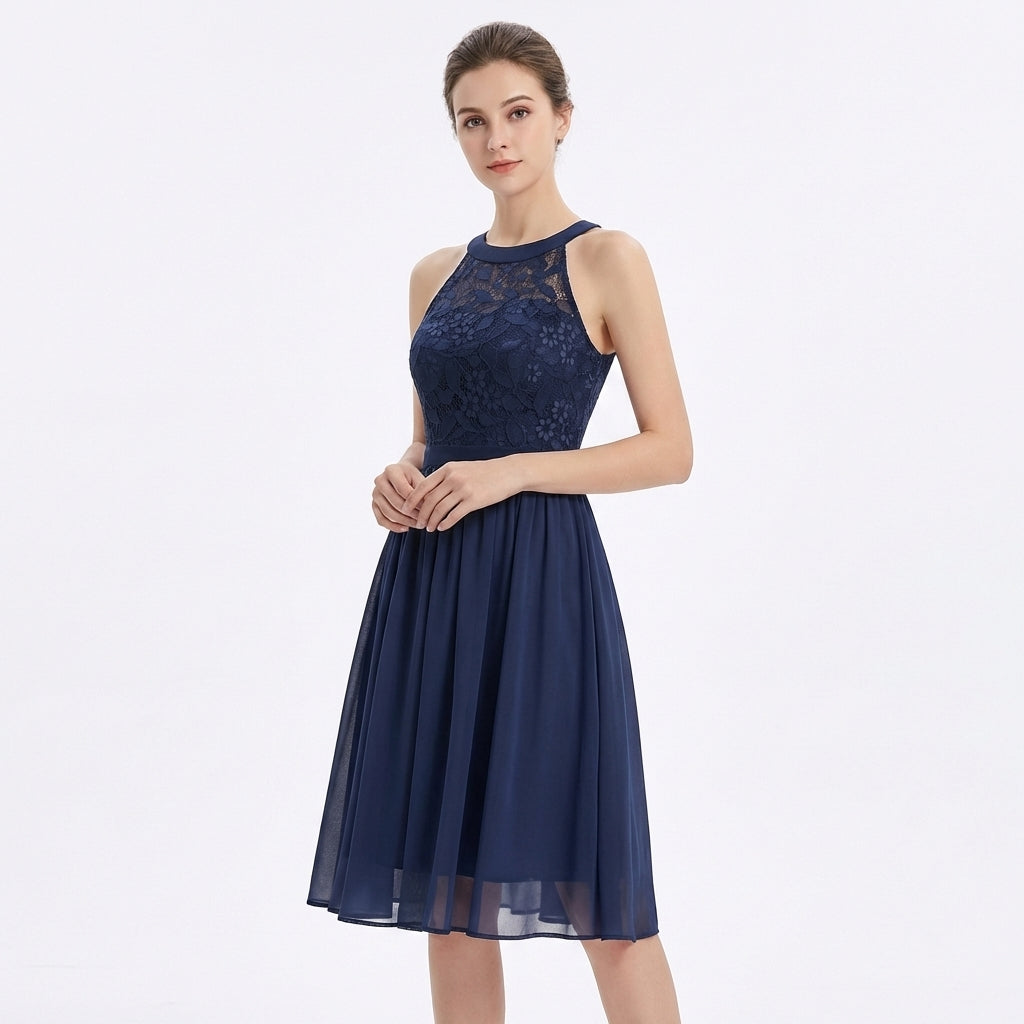 Vestido Midi Mujer Escote Halter Falda Fluida - Mavetta