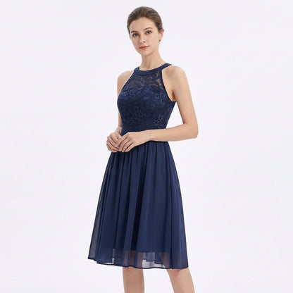 Vestido Midi Mujer Escote Halter Falda Fluida - Mavetta