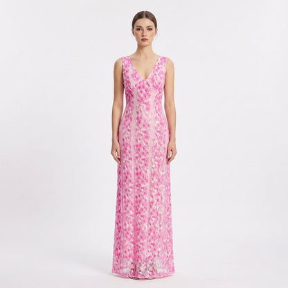 Vestido Maxi Mujer de Encaje Escote en V Sin Mangas - Mavetta
