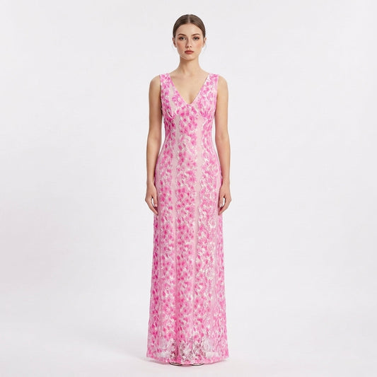 Vestido Maxi Mujer de Encaje Escote en V Sin Mangas - Mavetta