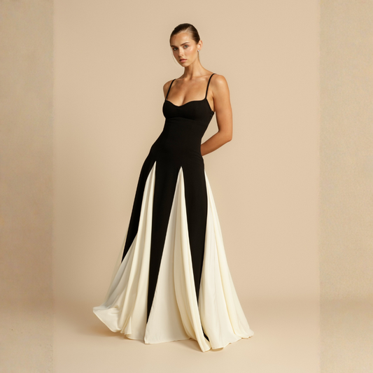Vestido Largo Mujer Tirantes Espagueti Corte Color Block - Mavetta