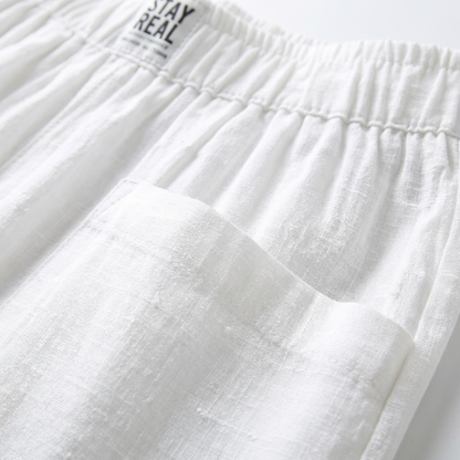 Pantalón Mujer de Lino Cintura Elástica Bolsillos Parche