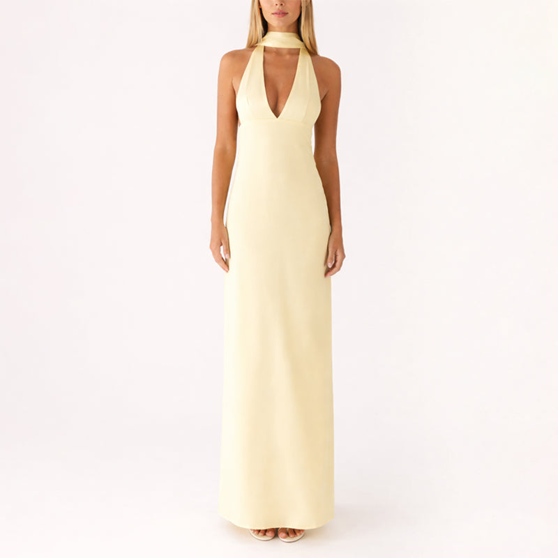 Vestido Largo Mujer Poliéster Cuello Halter Escote en V - Mavetta