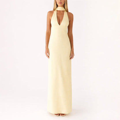 Vestido Largo Mujer Poliéster Cuello Halter Escote en V - Mavetta