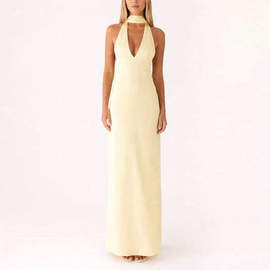 Vestido Largo Mujer Poliéster Cuello Halter Escote en V - Mavetta