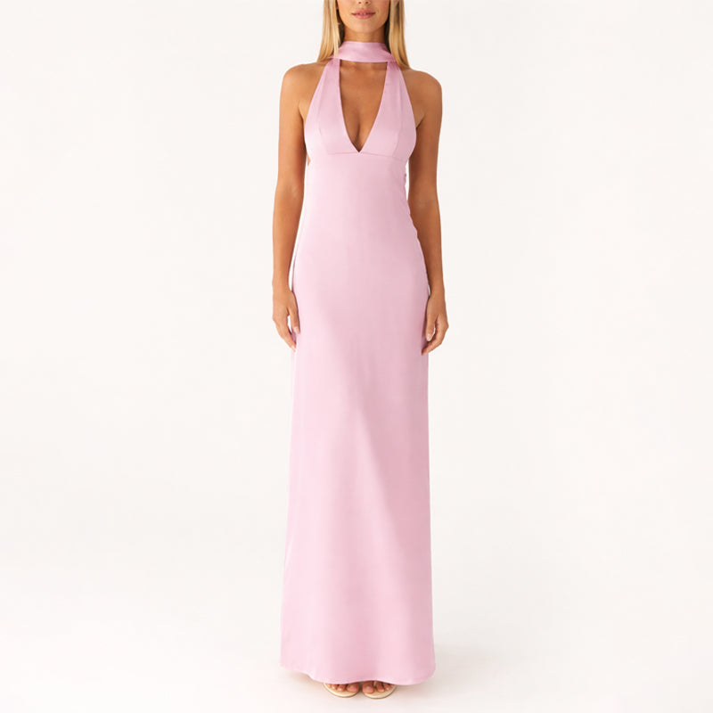 Vestido Largo Mujer Poliéster Cuello Halter Escote en V