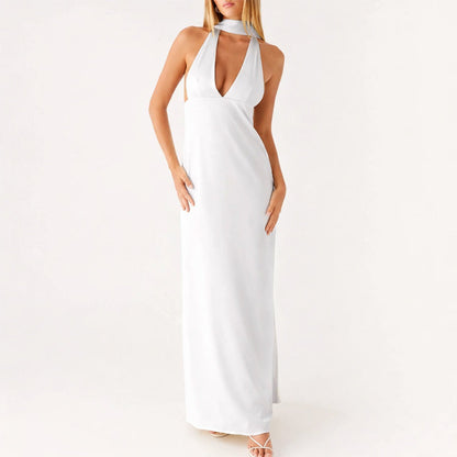Vestido Largo Mujer Poliéster Cuello Halter Escote en V