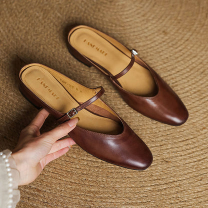 Zapatos Mary Jane Mujer Cuero Sintético Punta Cuadrada Hebilla