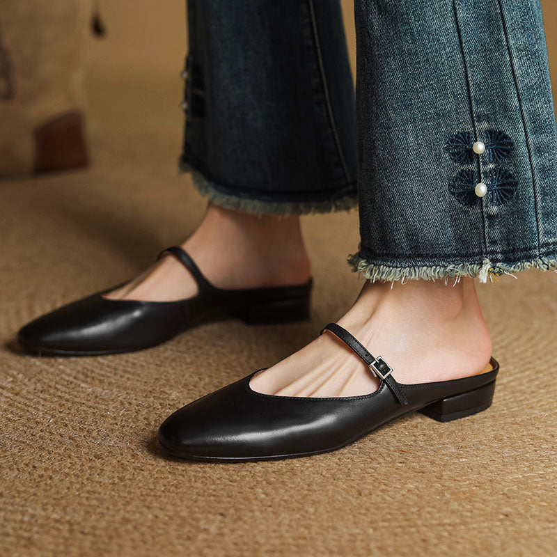 Zapatos Mary Jane Mujer Cuero Sintético Punta Cuadrada Hebilla