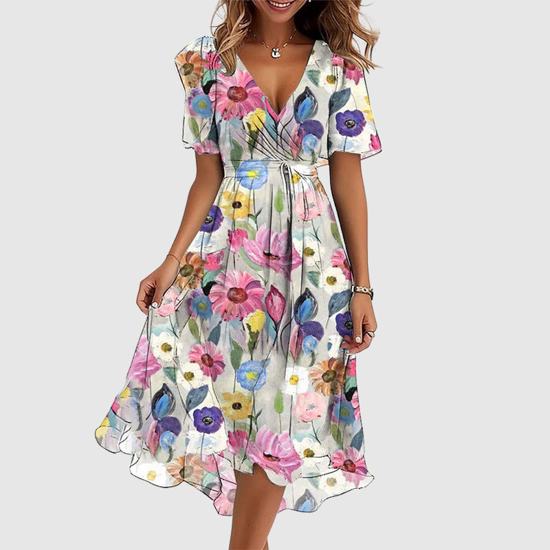 Vestido Largo Mujer Algodón Mezcla Escote en V
