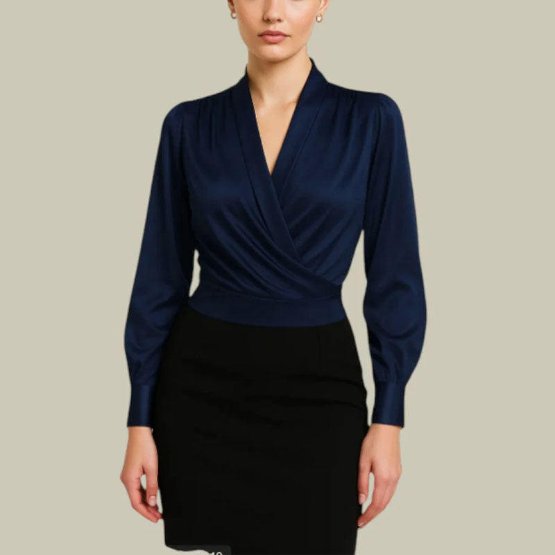 Blusa Mujer Poliéster Cuello en V Diseño Cruzado Manga Larga