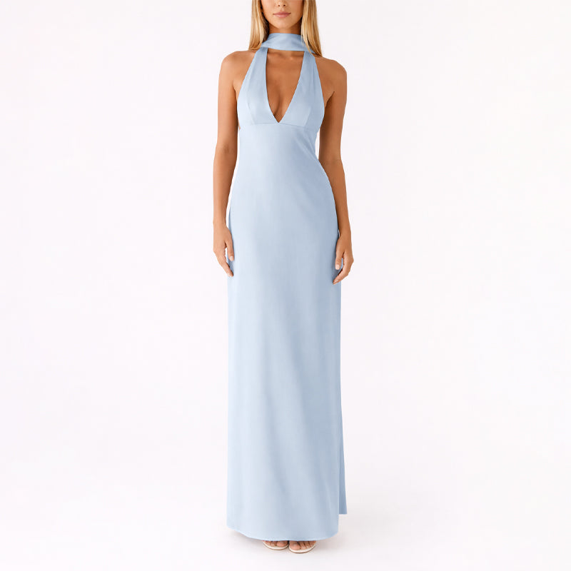 Vestido Largo Mujer Poliéster Cuello Halter Escote en V