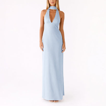 Vestido Largo Mujer Poliéster Cuello Halter Escote en V