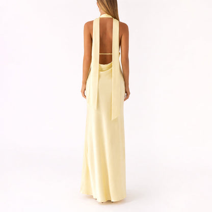 Vestido Largo Mujer Poliéster Cuello Halter Escote en V