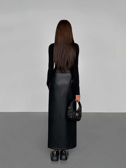 Falda Midi Mujer de Cuero Sintético Abertura Lateral