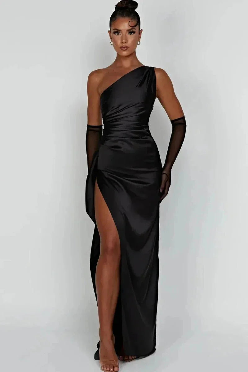 Vestido Largo Mujer Asimétrico con Abertura Alta Elegante