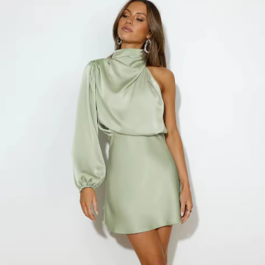 Vestido de noche mujer satén asimétrico elegante